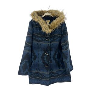 NWT’S Buffalo Jackson Ganado Coat Hooded Parka Women Western Blue Aztec Coat L